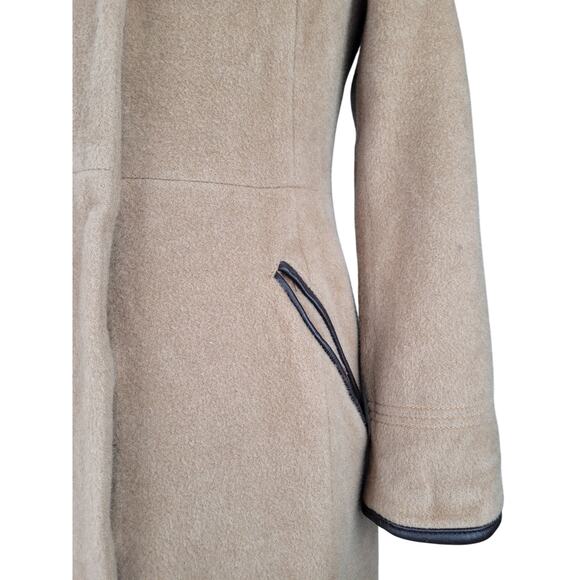 Coach Tan Mohair/Wool Brown Leather Trim Overcoat Sz XS - Picture 2 of 15